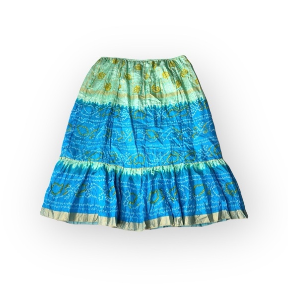 new Hale Bob ♕ Crinkled Silk Print Midi Skirt ♕ Aqua Ombre ♕ Gold Print ♕ Medium - Picture 7 of 16